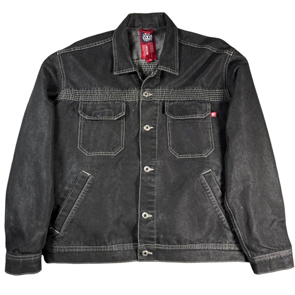 JNCO Jeans Other - JNCO Jeans Vintage Denim Trucker Jacket Mens XL Black Contrast Stitch USA Made